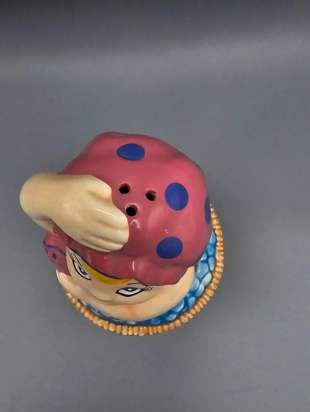 Vintage Ceramic Bathing Girl with Pink Polka Dot Cap Salt and Pepper Shakers